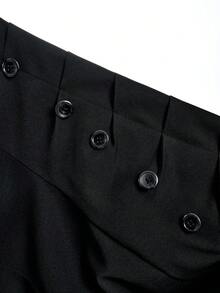 LYSMO Blazer de mujer de unicolor con manga corta, diseño asimétrico superpuesto y botones - Negro - Ver 9