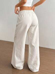 SHEIN Jeanoir Women's Casual Solid Color Drawstring Waist Slant Pocket Straight Leg Jeans - White - View 2