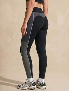 Exploreva Back To School Women's Side Pocket Contrast Color Patchwork Mesh Sports Long Pants - Black - View 3
