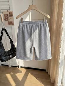 Comfortcana Women's Plus Size Elastic Waist Drawstring Side Stripe Grey Shorts - Grey - View 9