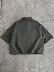 AXEPEAK Kemeja Lengan Pendek Kasual Pria Gaya Cina Terbaru dengan Gesper Logam - Grey - View 2