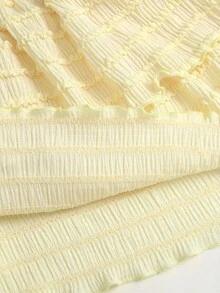 Sweetra 夏季時尚優雅紋理淺黃色金屬扣飾掛脖式平口荷葉邊短裙通勤女裝 - 黃色 - 查看 7