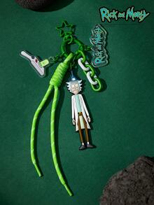 Rick and Morty X POKOJA LAND 卡通動畫圖案金屬鑰匙圈吊飾，精緻可愛。適用於包包、車鑰匙、情侶吊飾、書包、生日禮品、背包、衣物吊飾、創意包掛飾。時尚百搭配件，也是送給親友和同學在派對、聚會和生日時的有趣小禮物 - 彩色 - 查看 3