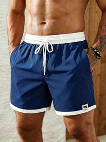 Manfinity KASUA Men's Drawstring Waist Pocket Colorblock Casual Vacation Beach Shorts - Multicolor - View 4