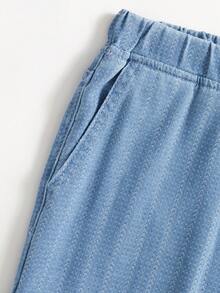 SHEIN Teen Old Money Casual Blue Vacation Striped Washed Loose Straight Leg Jeans, Back To School Street Style, Daily Outing Home Essential Versatile Loose Jeans For Girls - Medium Wash - View 6