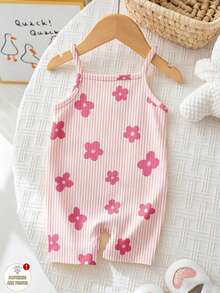 SHEIN Conjunto de 3 piezas de mono casual de punto con patrón de corazón de unicolor para bebé niña - Rosa - Ver 3