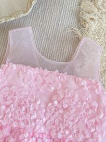 SHEIN Glamorique Kids Váy hồng bé gái với thêu 3D và nơ satin lớn có thể tháo rời ở phía sau, phù hợp cho đám cưới, họp mặt gia đình, tiệc trà chiều cao cấp cha mẹ và con cái, tiệc tối, tiệc sinh nhật, tiệc sinh nhật đầu tiên của bé, chụp ảnh hàng ngày, mặc đi nghỉ, váy dạ hội tốt nghiệp, váy không tay mùa hè - Hồng - Xem 10