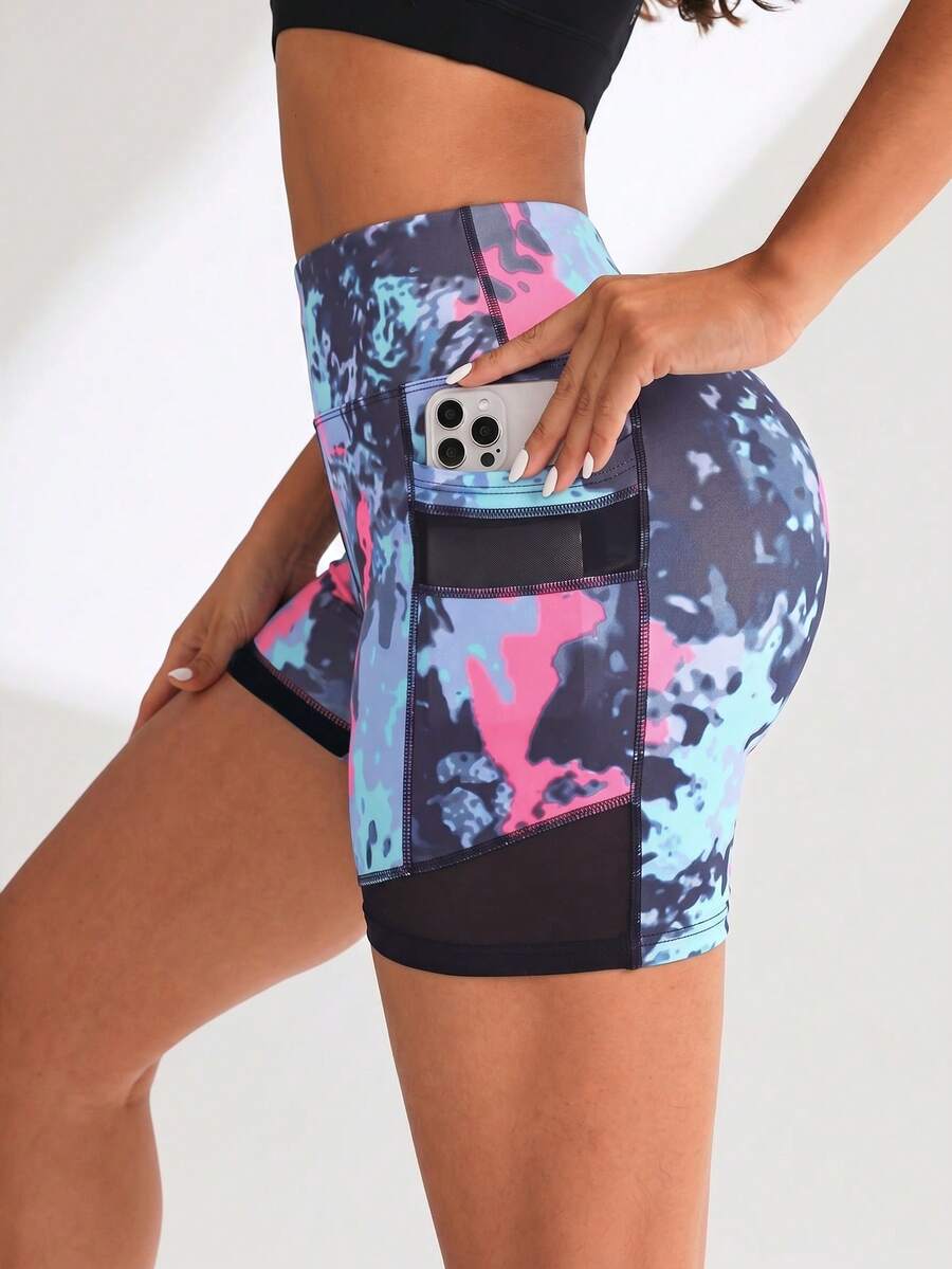 Easithlete Damen Große Größen Batik Tasche Lässig Vielseitig Alltag Reise Sport Shorts - Verschiedenfarbig - Übersicht 1