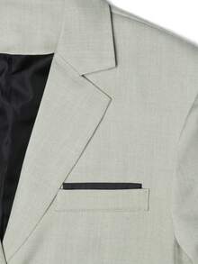 Manfinity Bizformal 男士素色缺口領單排扣長袖夾克與長褲休閒通勤西裝套裝，儀式、正式 - 綠色 - 查看 6