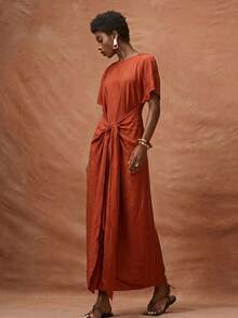 Zivah 2026 Spring Summer New Thanksgiving Jamaican Tropical European Party Wedding Birthday Student Wear Daily Street All-Match Round Neck Cap Sleeve Dress - Brown - View 8