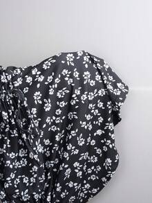 SHEIN EZwear 大尺碼女款夏季休閒碎花抽繩前襟上衣 - 彩色 - 查看 9