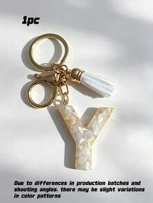 可爱字母钥匙扣 白色钥匙链，大写字母金色箔树脂钥匙扣挂件，带蝴蝶流苏吊坠，时尚钥匙链，女士礼物，钱包包包装饰，父亲节母亲节生日礼物，感恩节和圣诞节节日礼物 - 白色 - 查看 25
