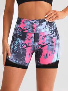 Easithlete Damen Große Größen Batik Tasche Lässig Vielseitig Alltag Reise Sport Shorts - Verschiedenfarbig - Übersicht 3