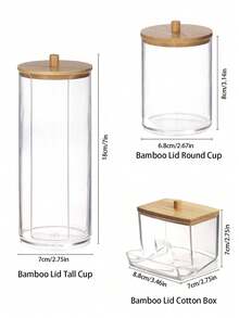 Ball Dispenser 3 Pieces Set, Round Pad, Clear Plastic Bottle Set With Dental Floss, Bathroom Storage Box, Cosmetic Organizer With Wooden Lid For Dressing Table, Vacation, Beach, Bathroom, Bedroom, Large Capacity. - Multicolor - View 3