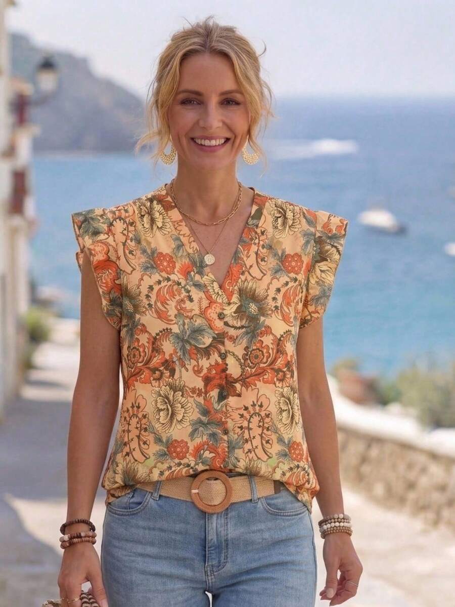 EMERY ROSE Áo sơ mi nữ, trang phục mùa hè cho nữ, trang phục đi nghỉ mát, áo nữ đi chơi, trang phục đi xem hòa nhạc đồng quê, áo mùa hè dễ thương, trang phục đi chơi, trang phục đồng quê, áo nữ đi chơi - Nhiều màu - Xem 1