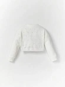SHEIN Áo len cardigan mỏng dài tay cho bé gái có viền trang trí - trắng - Xem 2