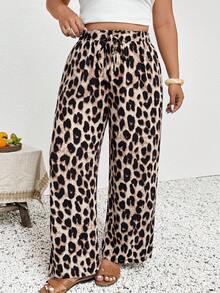 SHEIN Frenchy Pantalones rectos básicos de gasa texturizada de talla grande - Multicolor - Ver 4