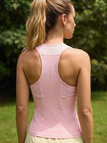 In My Nature Áo tank top thể thao ngoài trời không tay, đa năng, màu hồng phối lưới, lưng phản quang, in chấm bi ombre. - Hồng - Xem 3