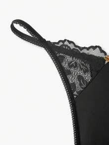 Bisouelle Contrast Lace G-String Sexy Lingerie - Black - View 4