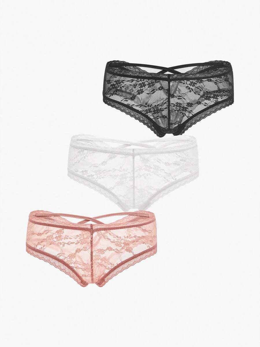 Bisouelle 3 chiếc/gói quần lót ren màu trơn - Nhiều màu - Xem 1