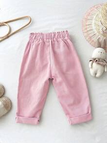 LMoss Kids Celana Panjang Longgar Model Meruncing Motif Bordir Bunga Denim Khaki untuk Bayi Perempuan - Berwarna merah muda - View 5