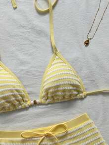 SHEIN Swim 2026春夏新款黃色三角杯高腰比基尼泳褲兩件式女款泳衣，海灘度假熱帶性感風 - 彩色 - 查看 6