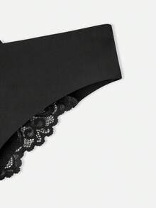 Bella Beso Floral Lace Bow Back Panty Lingerie Bow Tie - Black - View 3