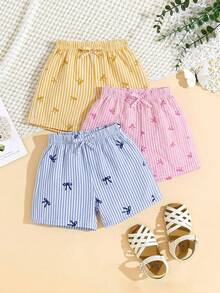SHEIN LMoss Kids Set Musim Panas Kasual 3 Potong LMoss untuk Anak Perempuan: Celana Pendek Berumbai Dua Lapis Lembut dari Kain Kasa dengan Pinggang Elastis, Warna Polos, Serbaguna dan Nyaman - MultiWarna - View 5
