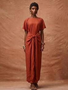 Zivah 2026 Spring Summer New Thanksgiving Jamaican Tropical European Party Wedding Birthday Student Wear Daily Street All-Match Round Neck Cap Sleeve Dress - Brown - View 6