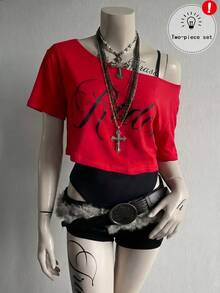 Glimmora Bộ đồ hai mảnh phối màu thời trang Y2K dành cho nữ: Áo thun crop top + áo liền quần. Kiểu dáng thanh lịch và đơn giản, hoàn hảo cho những buổi đi chơi hàng ngày, dự tiệc, kỳ nghỉ trên đảo và mùa tựu trường. - Nhiều màu - Xem 3