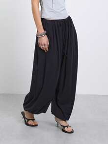 COUREZ Low Rise Extreme Jersey Parachute Balloon Jogger Y2K Casual Summer For Women Going Out Lounge Daily Pants Plain Black - Black - View 1