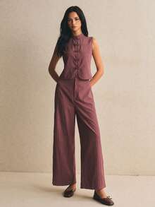 Poéselle Women's Exquisite Fashion Frog Button Tank Top And Pocket Casual Pants 2 Pieces Set - Red Violet - View 1