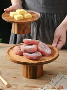 1pc Rustic Wooden Cake Stand, Dessert Display Tray With Wood Base, Multi-Use Serving Plate For Cupcake, Fruit & Snacks, Home Wedding Party Decor - Multicolor - View 7