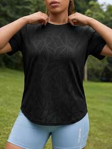 Powerista Plus Size Women's Solid Color Short Sleeve Sports T-Shirt Black T Shirt Plus Size T Shirt Black Plus Size Tops Tshirts For Women Curve Black Tshirt Curve - Black - View 5