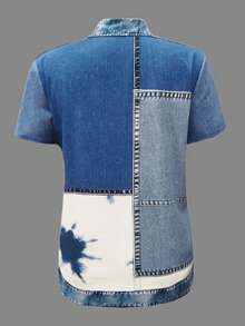 EMERY ROSE Women's Shirt With Denim Effect Print And Button Design - Multicolor - View 2