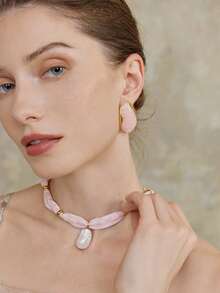 Opalesca 18k Gold-Plated Pink Floral Cloth Pearl Pendant Temperament Necklace,Premium/Elegant/Classy/Dailywear/Minimalist,Pearl/Crystal,For Mom/Women/Girl/Mother,Summer/Beach/Prom/Party/Holiday/Vacation,Engagement/Wedding/Promise,Bride,Heart/Floral,Fairycore/Mermaid Core - Pink - View 1