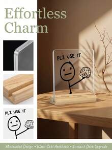 Haus Hana 1PC/2pcs/3pcs Square Acrylic Desktop Ornament With Wooden Base, Featuring A Stick Figure Design And The Phrase "Plz Use It". Makes A Great Gift For Friends. - multicolor - View 10