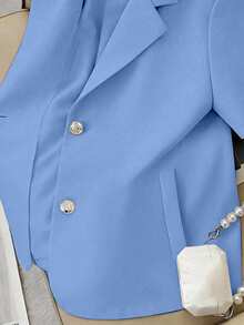 Franclia New Spring/Summer Solid Color Short Sleeve Blazer Jacket Minimalist Commuter - Blue - View 4