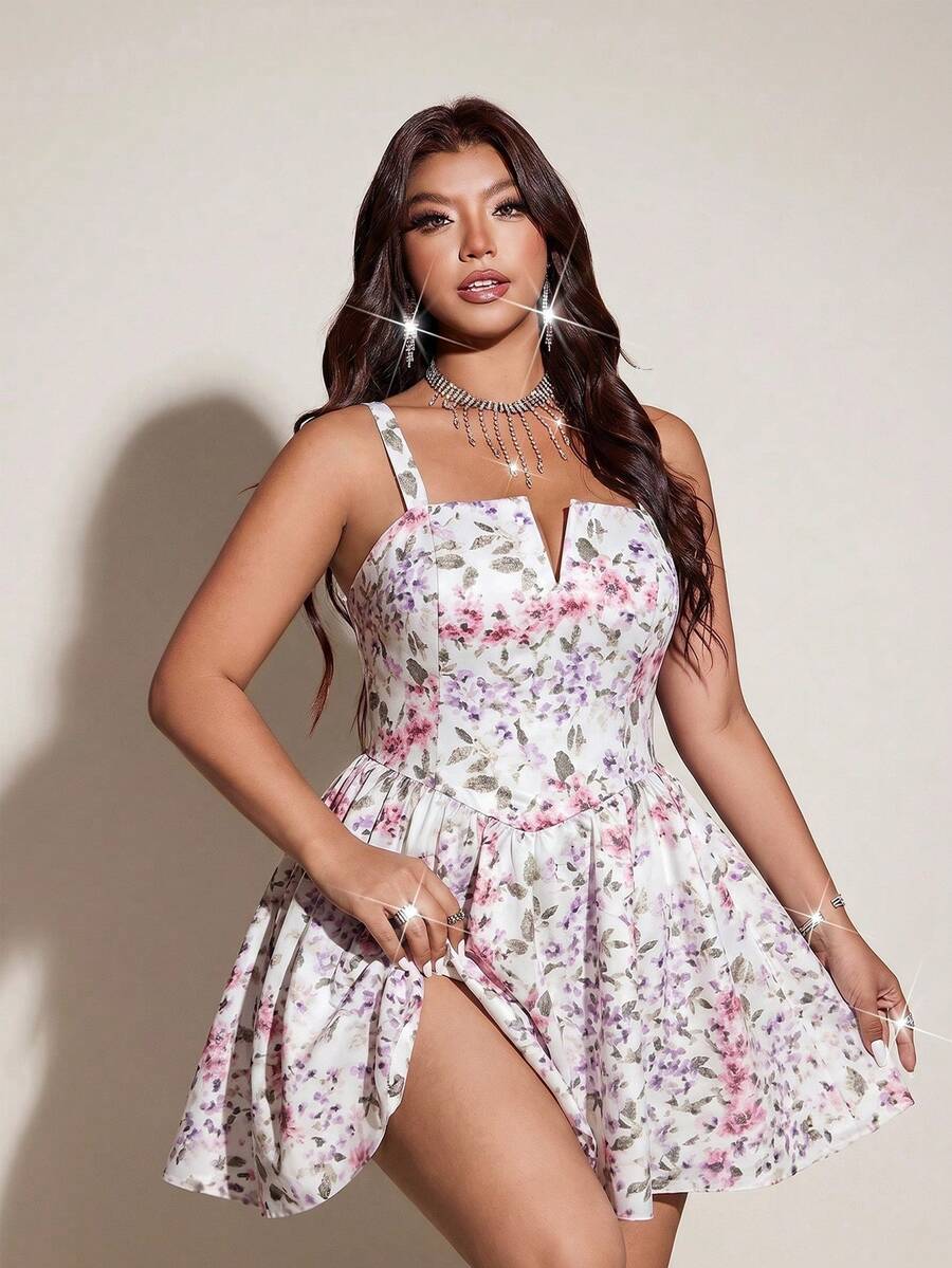 Viva Relle 大尺碼女款優雅派對細肩帶輕盈雞尾酒洋裝 - 彩色 - 查看 1