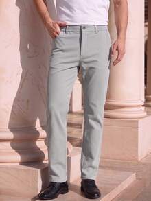 Officeau Men's Letter Embroidered Pocket Straight Leg Thin Casual Pants - Light Grey - View 5