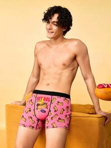 Notgurli Men's Letter Cartoon Print Colorblock Casual Daily Boxer Briefs - Black - View 3