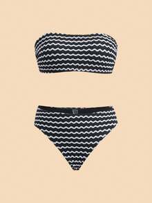 Travachic Women Floral Print Bandeau Bikini Set,Summer Outfits For Women,Swimsuits For Woman,Bathing Suits For Women - Black and White - View 7