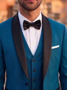 Officeau SuitGent 三件套男士高品质商务西装，撞色新郎婚礼礼服，修身休闲西装外套和裤子套装，春季礼服套装 - 霧霾藍 - 查看 10