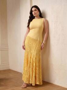 ZEYLAH Elegant Minimalist Fitted Long Mermaid Dress, Spring/Summer - Pale Yellow - View 5