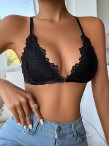 SHEIN Sostén Sexy De Encaje Para Mujer - Negro - Ver 3