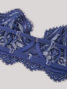 Hourtrue 2 piezas Conjunto de lencería elegante y sexy de encaje para mujer para el verano - azul real - Ver 5