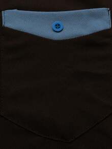 Manfinity Homme 男士休閒通勤拼色短袖 Polo 衫，黑色夏季基礎款商務休閒高爾夫衫 - 黑色 - 查看 6