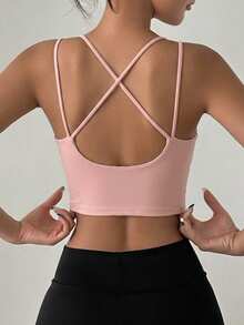 DAZY Women's Solid Color Casual Everyday Sports Bra - Pink - View 2