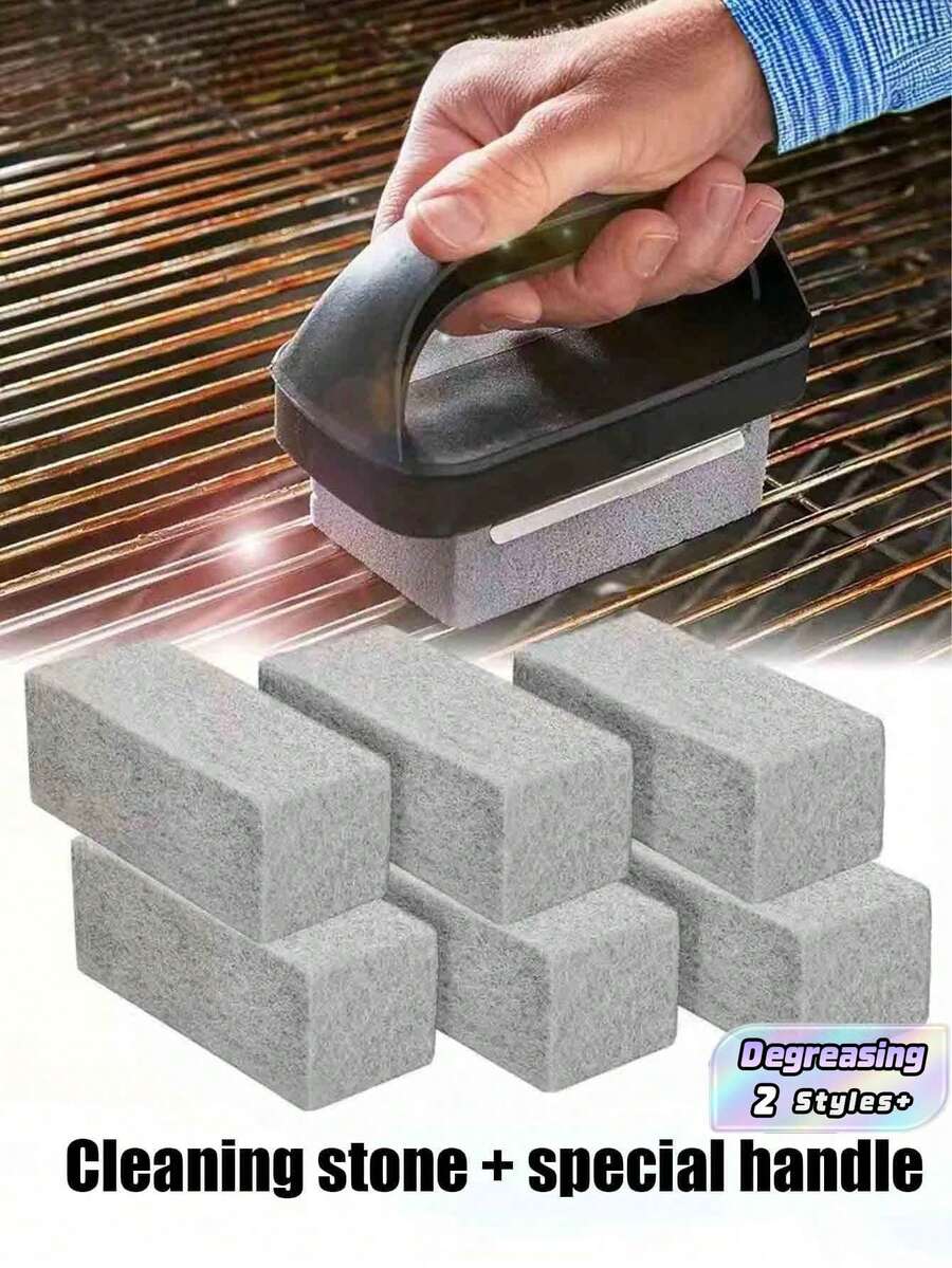 3PCS Pumice Material Heat Resistant Handle Cuttable Multi Purpose Degreasing Natural Gray Barbecue Cleaning Brick For BBQ Grill Swimming Pool Sink Stove Cookware Tableware Kitchen Bathroom Home Goods - multicolor - View 1