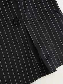 Sweetra 夏季女款條紋薄款西裝無袖外套 - 黑色 - 查看 3